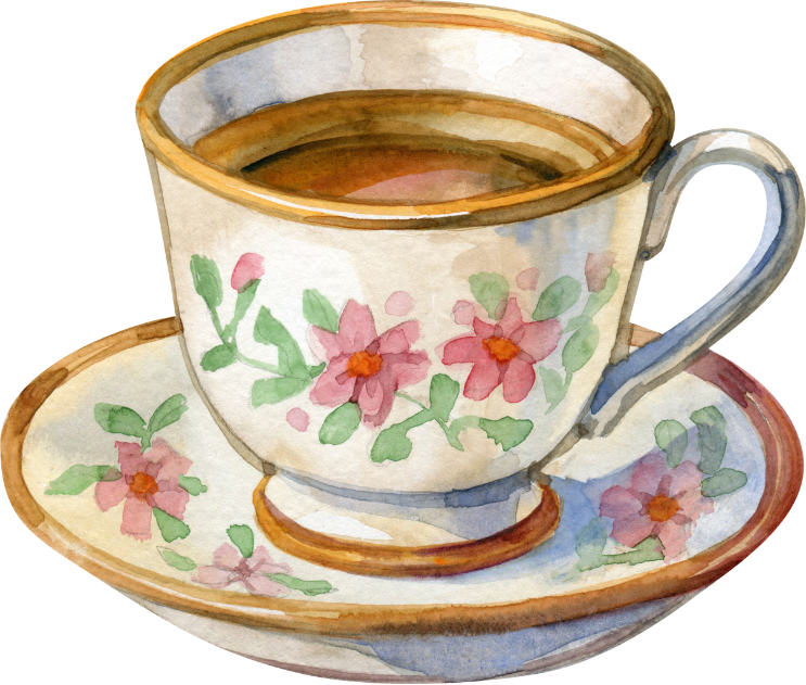 Elegant watercolor teacup for High Tea with the Queen
